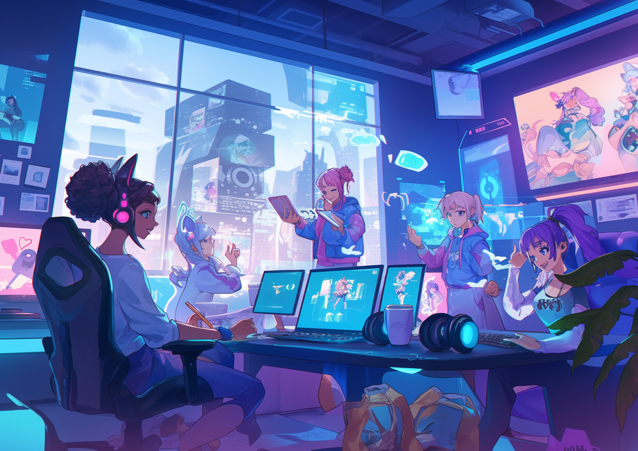 stormcorn_a_creative_futuristic_workspace_with_diverse_anime-st_781b7f8d-2ffe-42c7-a905-7a1fb0c96569